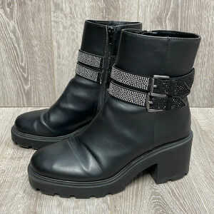 Steve Madden North Chunky Platform Boots Embellished Buckle Straps Black 10